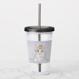 Yellow Tabby Kitten Painting - Original Cat Art Acrylic Tumbler