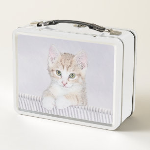 Yellow Tabby Kitten Painting - Original Cat Art Metal Lunch Box