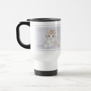 Yellow Tabby Kitten Painting - Original Cat Art Travel Mug