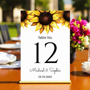 Yellow Table Number White Wedding Sunflower