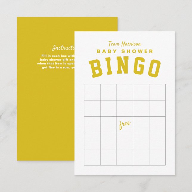 Yellow tailgate theme baby shower BINGO card (Front/Back)