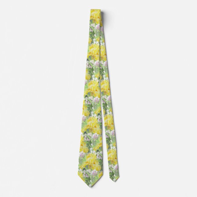 Yellow Tall Bearded Iris Watercolor Tie (Front)