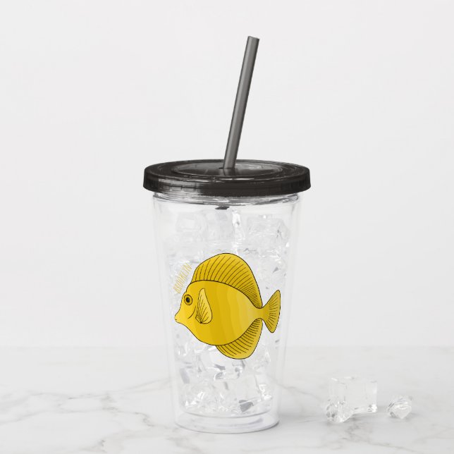 Yellow tang fish cartoon illustration acrylic tumbler (Back Ice)