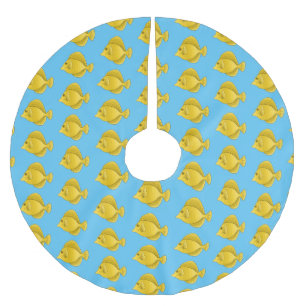 Yellow tang fish cartoon illustration brushed polyester tree skirt
