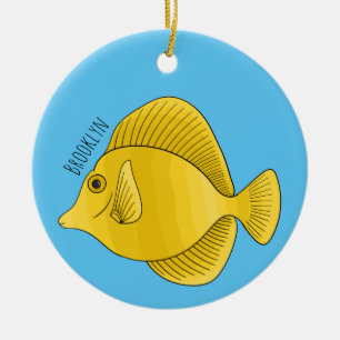 Yellow tang fish cartoon illustration  ceramic tree decoration