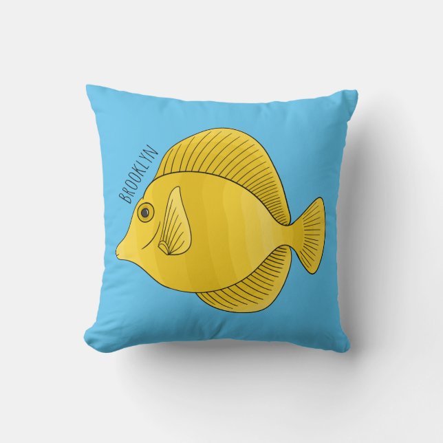 Yellow tang fish cartoon illustration  cushion (Front)