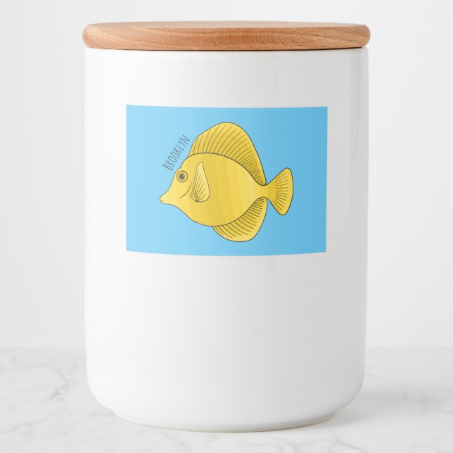 Yellow tang fish cartoon illustration  food label (Front)