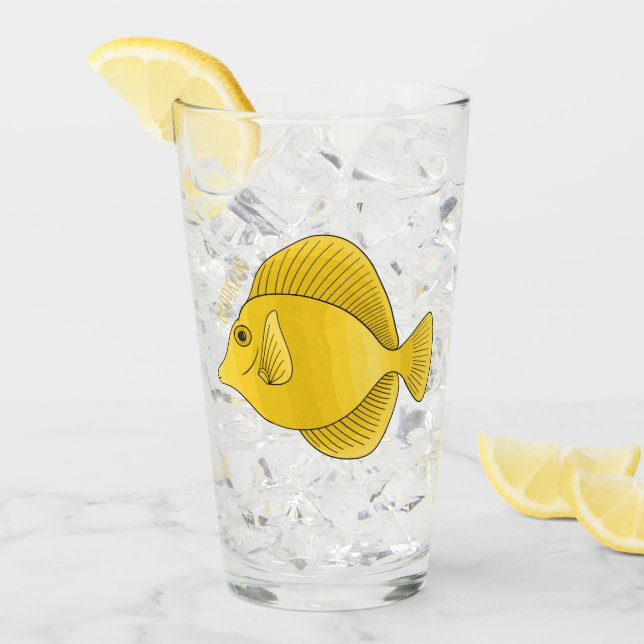 Yellow tang fish cartoon illustration glass (Front Ice)