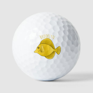 Yellow tang fish cartoon illustration  golf balls