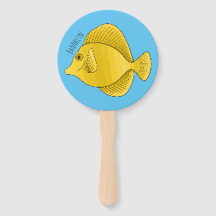 Yellow tang fish cartoon illustration hand fan