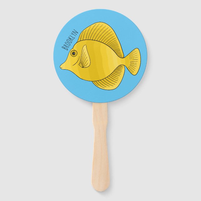 Yellow tang fish cartoon illustration  hand fan (Front)