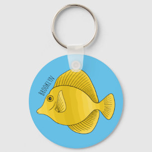 Yellow tang fish cartoon illustration  key ring