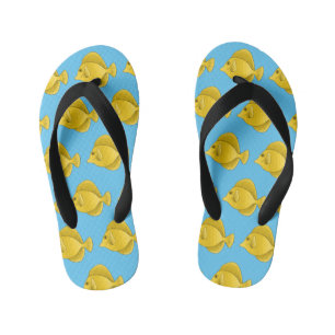 Yellow tang fish cartoon illustration kid's flip flops