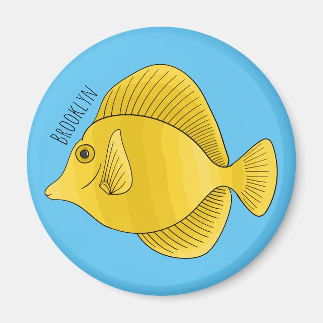 Yellow tang fish cartoon illustration magnet (Front)