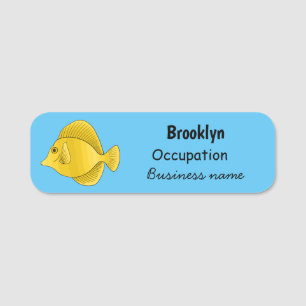 Yellow tang fish cartoon illustration name tag