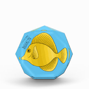 Yellow tang fish cartoon illustration photo block