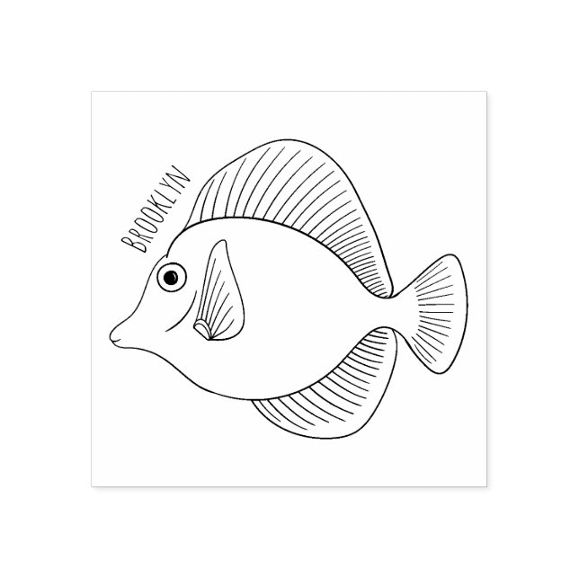 Yellow tang fish cartoon illustration  rubber stamp (Imprint)