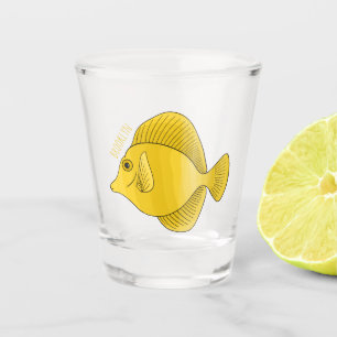Yellow tang fish cartoon illustration shot glass