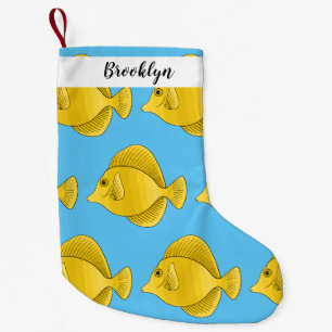Yellow tang fish cartoon illustration small christmas stocking