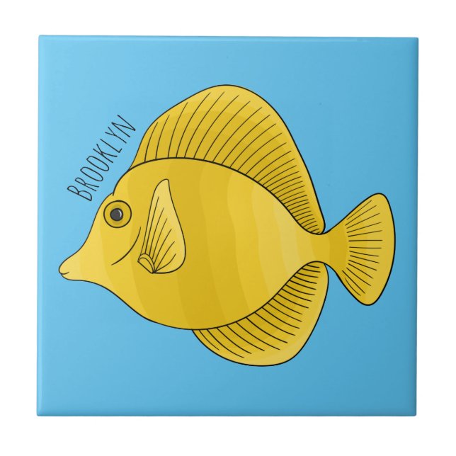 Yellow tang fish cartoon illustration  tile (Front)
