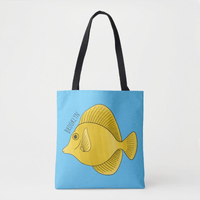 Yellow tang fish cartoon illustration  tote bag (Front)