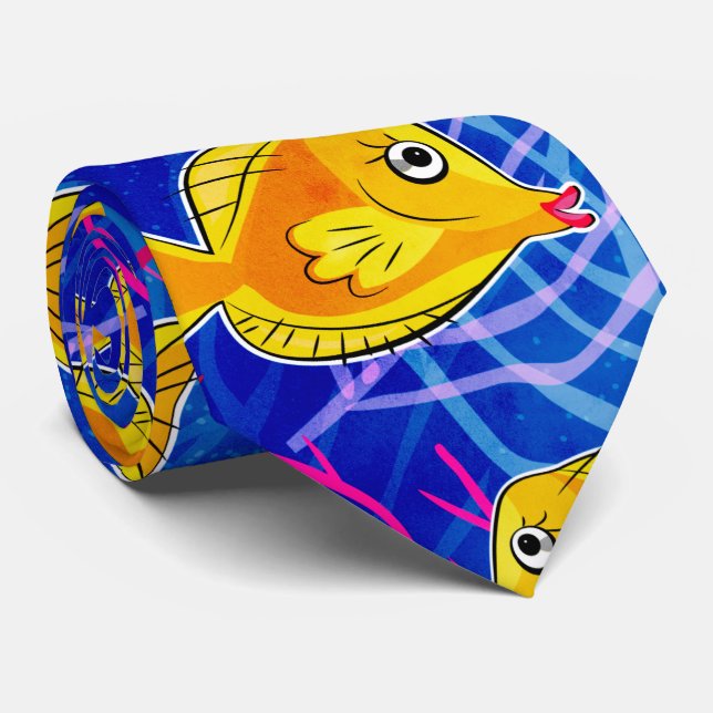 Yellow Tang Tropical Fish Colorful Aquarium Tie (Rolled)
