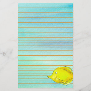 Yellow Tang Tropical Fish Orange Lined Stationery