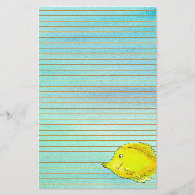 Yellow Tang Tropical Fish Orange Lined Stationery (Front)
