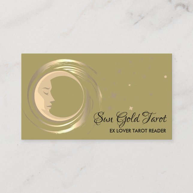 Yellow Tarot Reader Stars Moon Sun Celestial Business Card (Front)