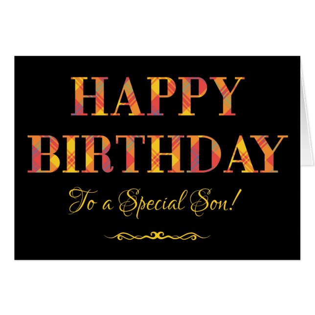 Yellow Tartan on Black Birthday for Special Son (Front Horizontal)