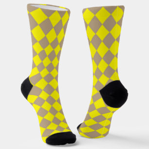 Yellow Taupe Chequered Diamond Pattern Socks