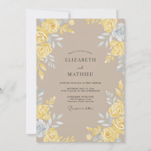 Yellow Taupe Rose Wedding Invitation