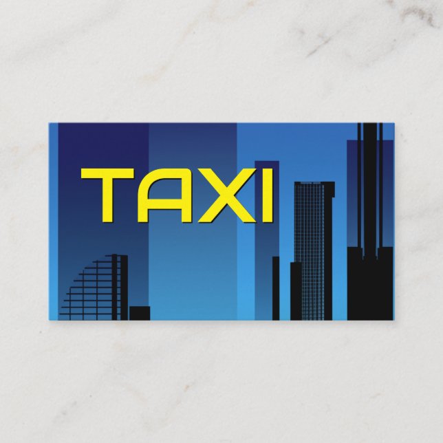 Yellow TAXI blue cityskyline taxi driver cabdriver Business Card (Front)