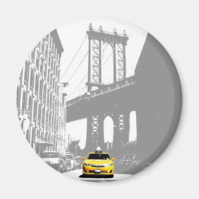 Yellow Taxi Brooklyn Bridge Nyc New York City Magnet (Front)