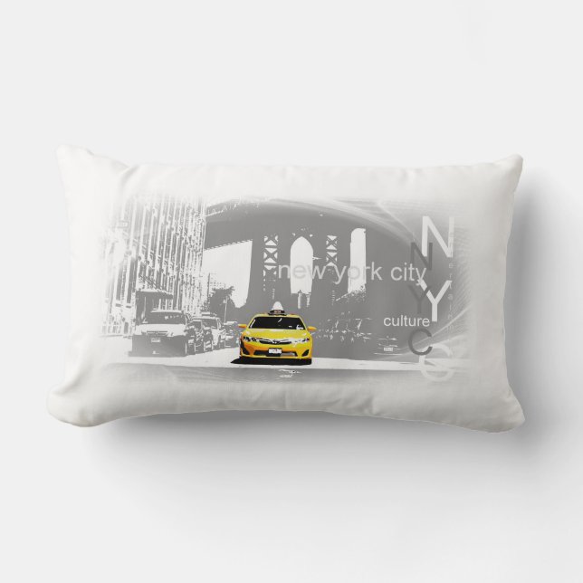 Yellow Taxi Brooklyn Bridge Pop Art Picture Lumbar Cushion (Front)