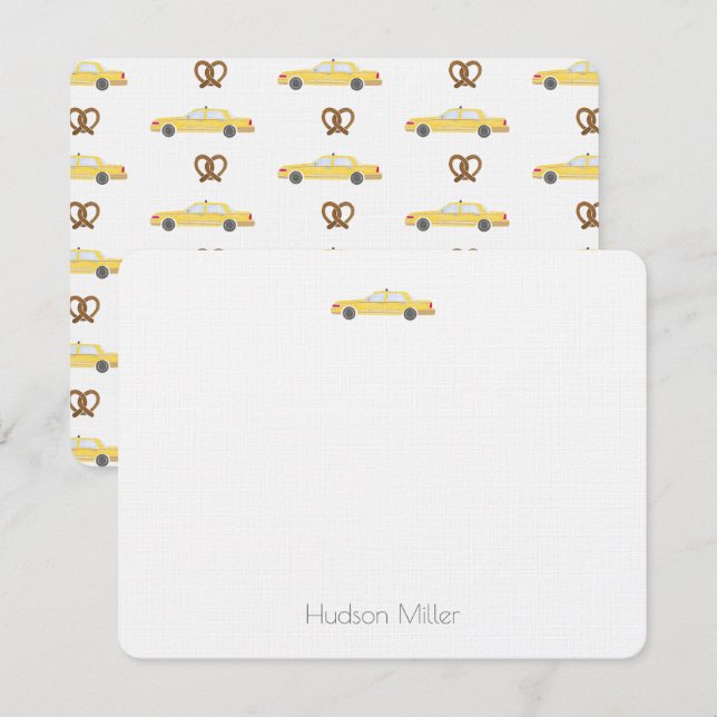 Yellow Taxi Cab and Pretzel NYC Thank You Card (Front/Back)