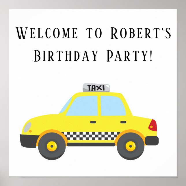 Yellow Taxi Cab Birthday Party Square Poster (Front)