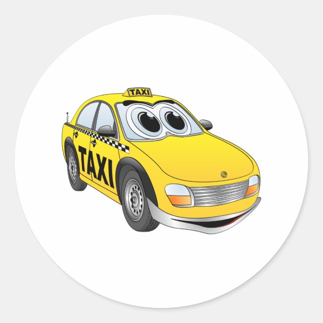 Yellow Taxi Cab Cartoon Classic Round Sticker (Front)