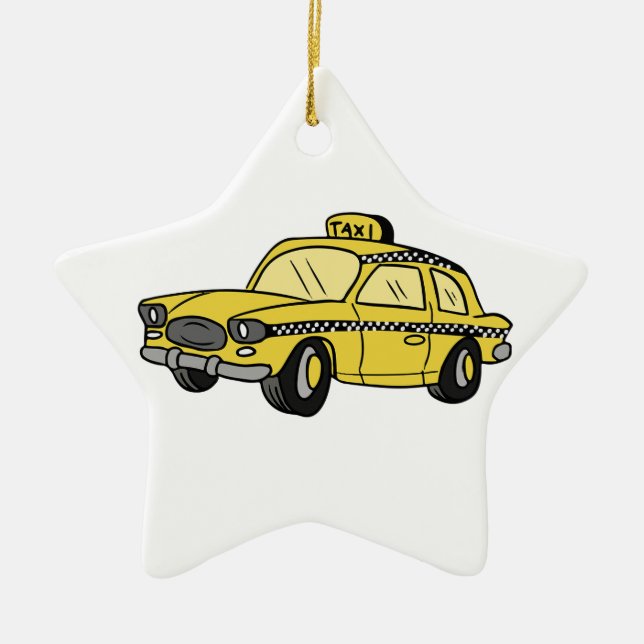 Yellow Taxi Cab Ceramic Tree Decoration (Front)