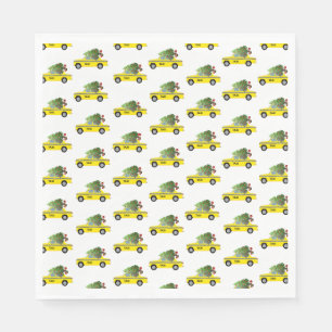 Yellow Taxi Cab Christmas Tree Festive Holiday NYC Napkin