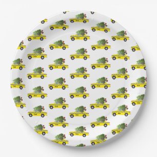 Yellow Taxi Cab Christmas Tree Festive Holiday NYC Paper Plate