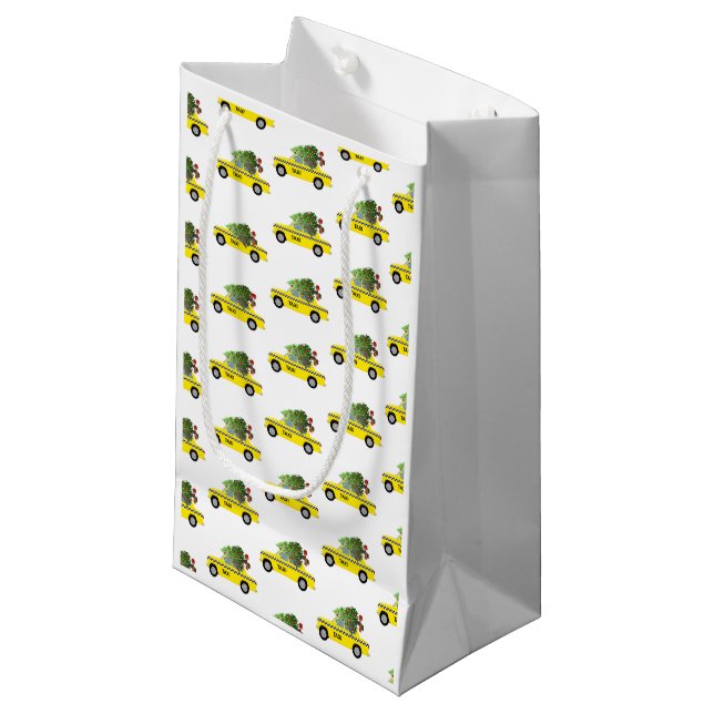 Yellow Taxi Cab Christmas Tree Festive Holiday Small Gift Bag (Front Angled)