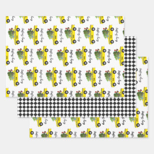 Yellow Taxi Cab Christmas Tree Festive Holiday Wrapping Paper Sheet