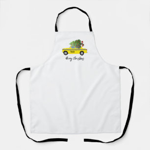 Yellow Taxi Cab Merry Christmas Tree Holiday Cook Apron