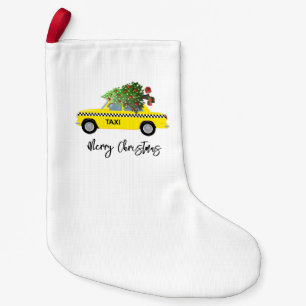 Yellow Taxi Cab Merry Christmas Tree Holiday Decor Small Christmas Stocking