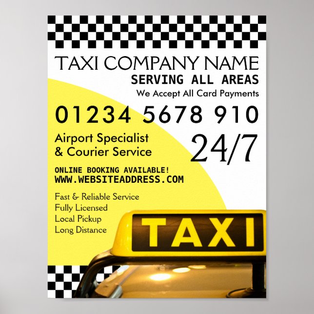 Yellow Taxi Cab Sign Advertising (Front)