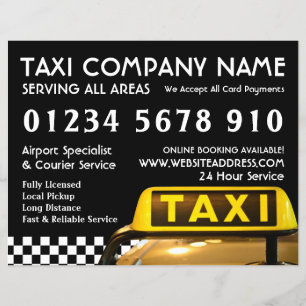 Yellow Taxi Cab Sign with Price List Advertising Flyer