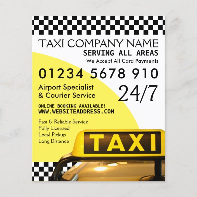 Yellow Taxi Cab Sign with Price List Advertising Flyer (Front)