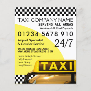 Yellow Taxi Cab Sign with Price List Advertising Flyer