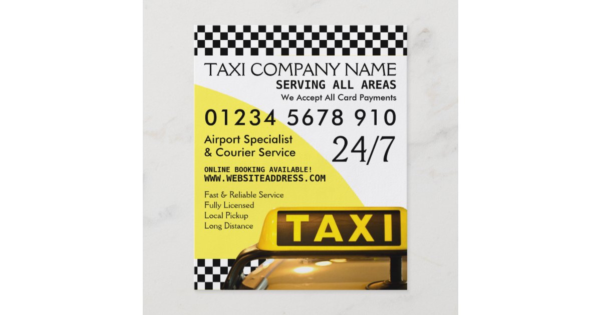 Yellow Taxi Cab Sign with Price List Advertising Flyer | Zazzle.co.uk